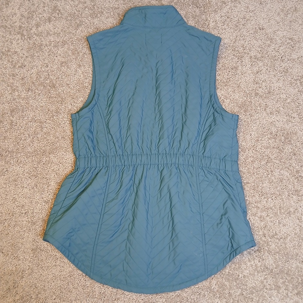 Blue Mountain Women Quilted Puffer Vest Teal Blue Chevron Fleece Lined Small - Picture 8 of 10